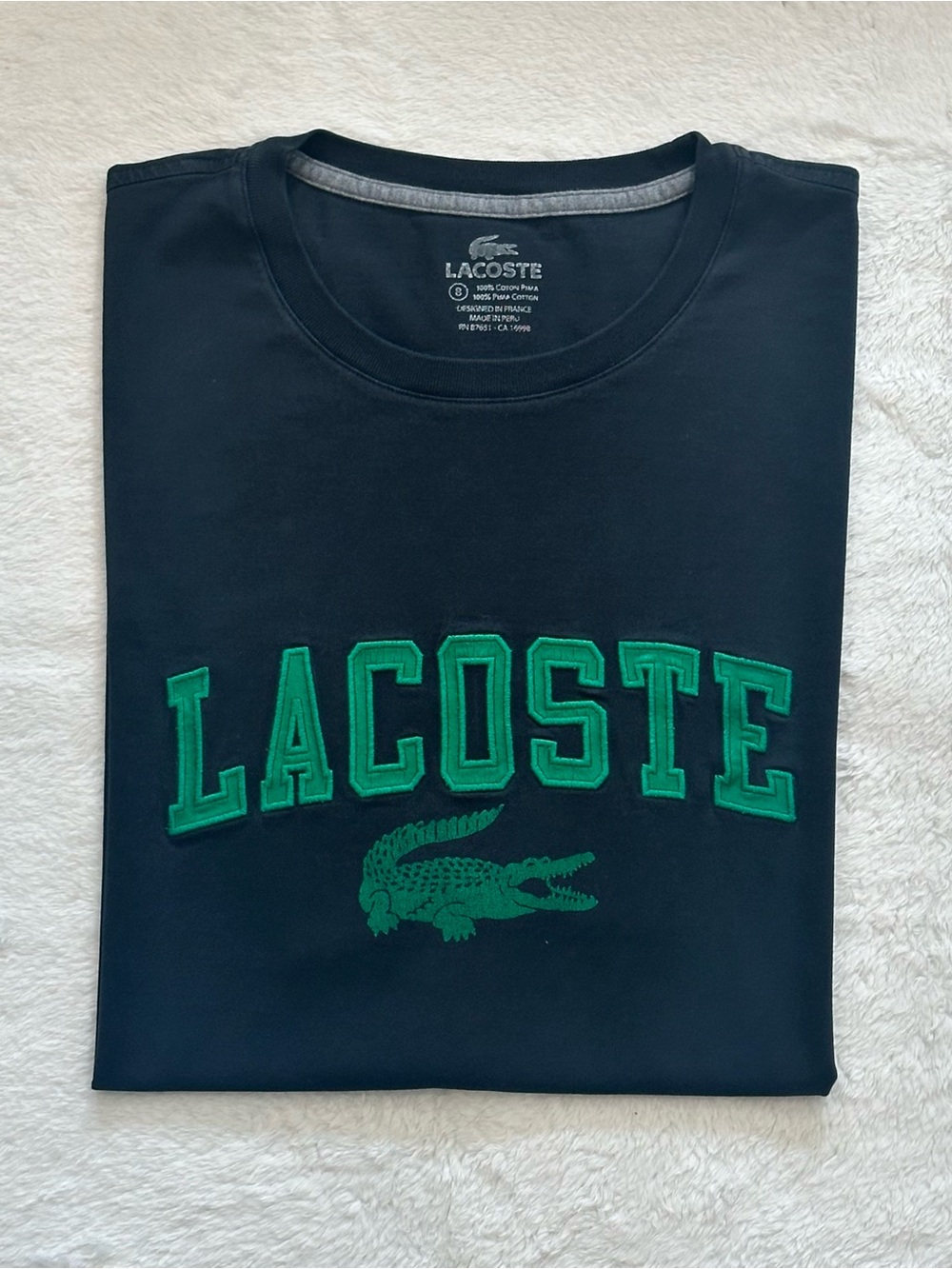 Lacoste Men’s Black Short Sleeve Tee with Green Logo Appliqué - Picture 2 of 6